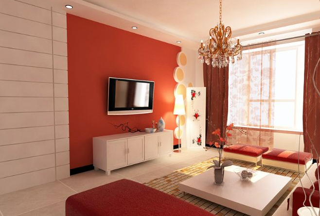 白色為主，點綴一些紅色電視背景墻