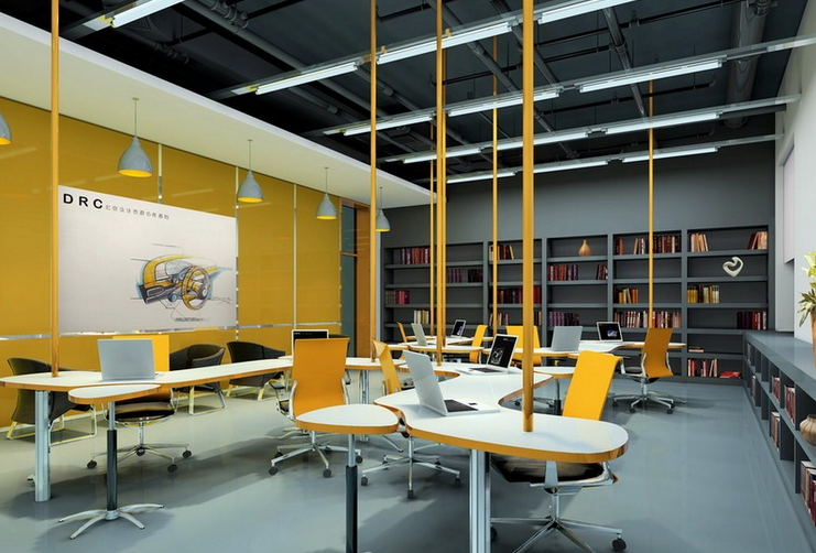 黃色調辦公室效果圖