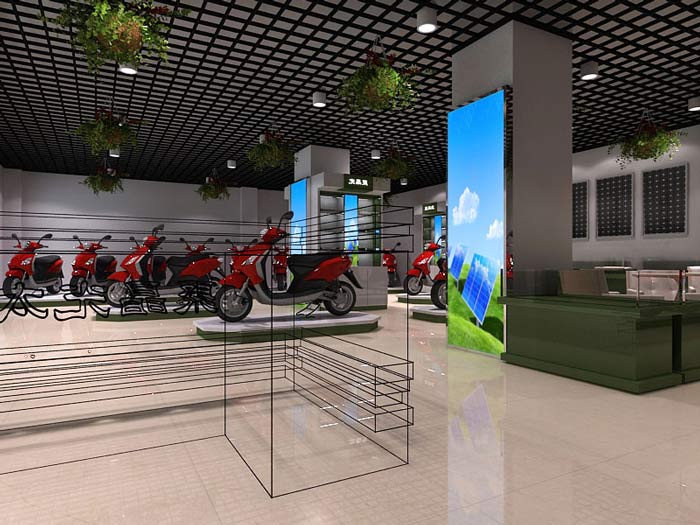 聚晶光太陽能電動車店面、店鋪吊頂裝修設計案例效果圖