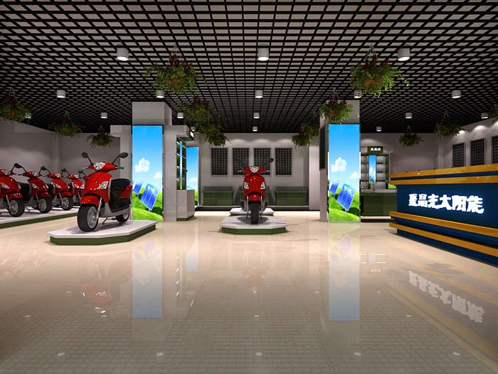 聚晶光太陽能電動車店面、店鋪前臺裝修設計案例效果圖