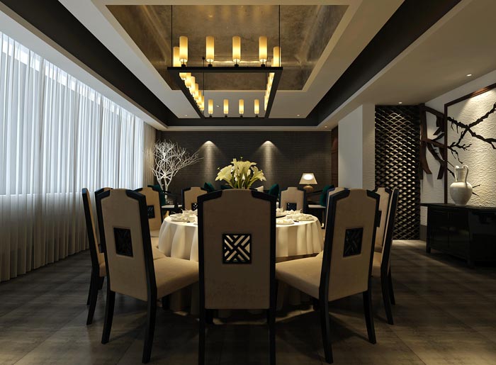 現代中式風格中餐廳吊頂裝修設計案例效果圖