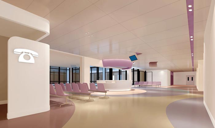 婦女兒童醫院二樓大廳裝修設計案例效果圖