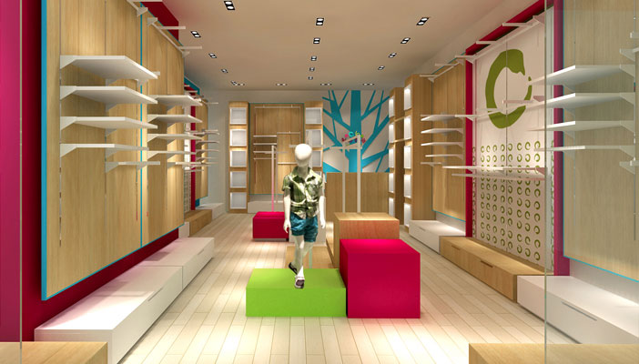 兒童服裝形象專賣店大廳裝修設計案例效果圖