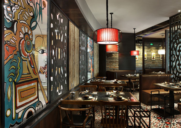 沉穩、古樸、自然、寧靜的火鍋店隔斷方案設計效果圖