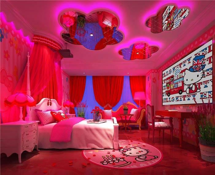 情侶主題酒店卡通客房裝修設計案例效果圖