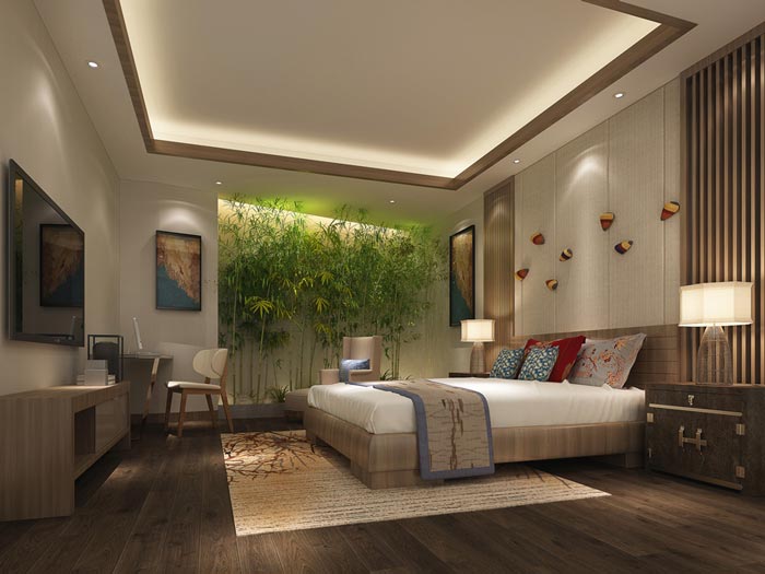 中式風格精品酒店客房裝修設計案例效果圖