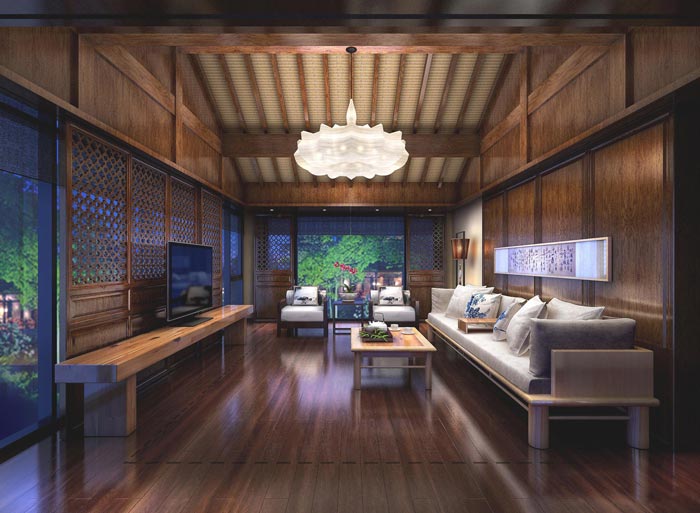 度假精品酒店套間客廳裝修設計案例效果圖