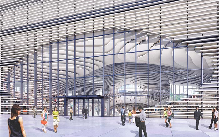 天津濱海圖書館鏡面球體會場設計效果圖