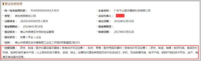 醫療器械科技有限公司經營范圍截圖