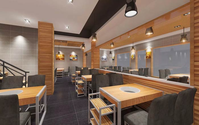 魚火鍋店一樓餐區裝修設計效果圖