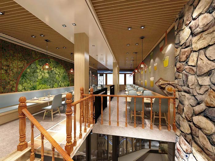 連鎖中式快餐店二樓餐區(qū)裝修設(shè)計效果圖