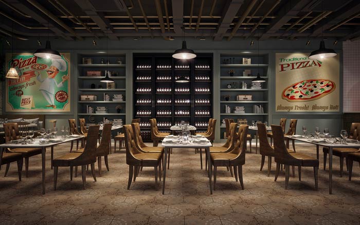披薩西餐廳餐區裝修設計效果圖