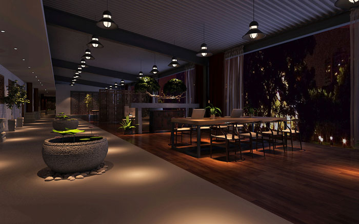 中式辦公室辦公區裝修設計效果圖