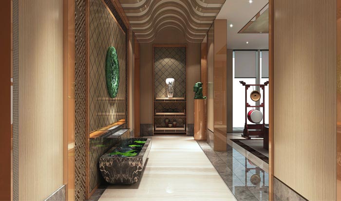 中式辦公空間進門區裝修設計效果圖