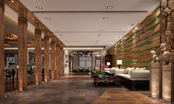 中式辦公空間辦公區裝修設計效果圖