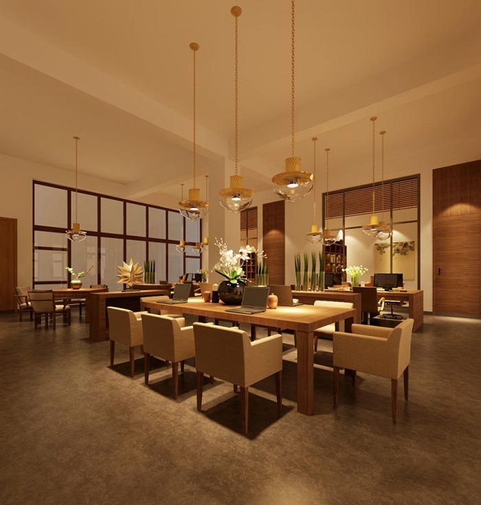 中式風格辦公室辦公區效果圖