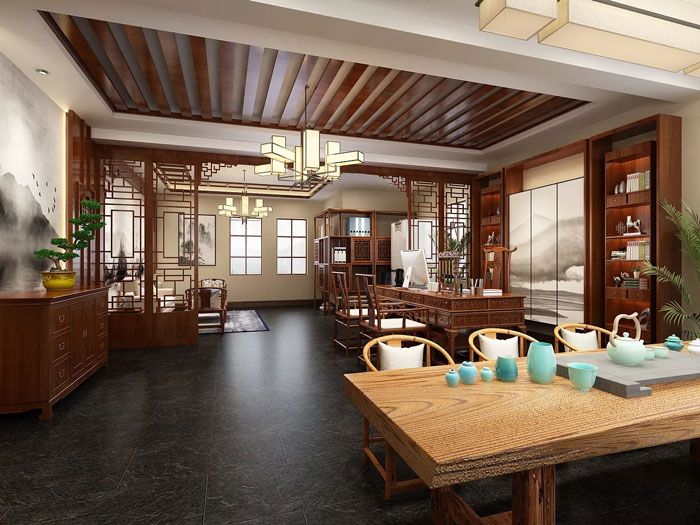 中式總經理辦公裝修設計效果圖