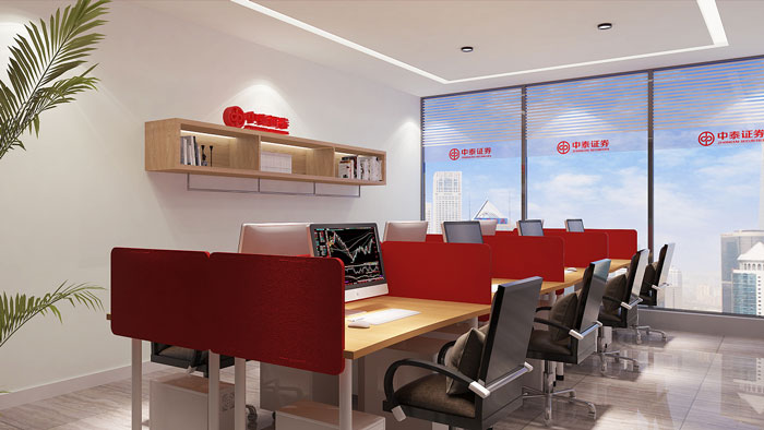 新中式證券公司辦公室辦公區裝修效果圖