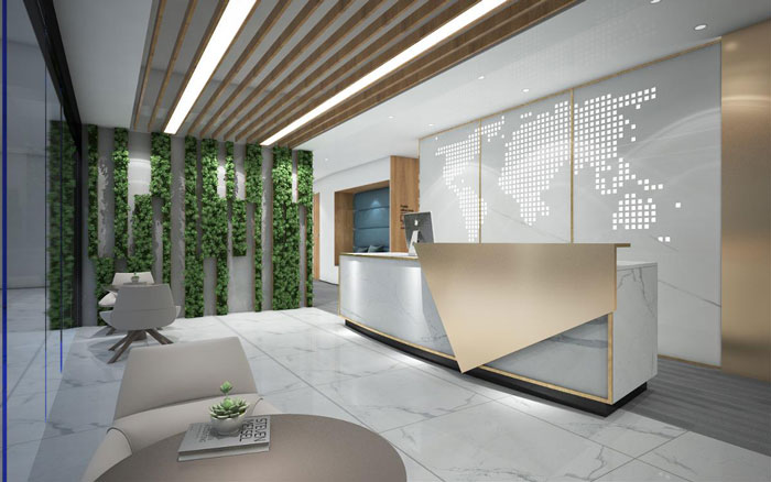 新中式辦公樓接待區裝修設計效果圖