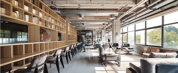 廠(chǎng)房辦公空間閱讀區(qū)改造裝修設(shè)計(jì)效果圖