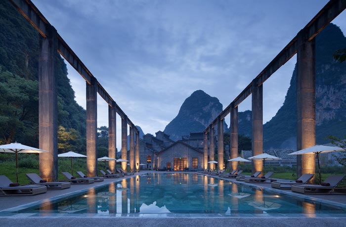 陽朔糖舍酒店景觀水池裝修設計效果圖