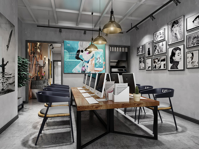 小型工業(yè)風辦公室辦公區(qū)裝修設計效果圖