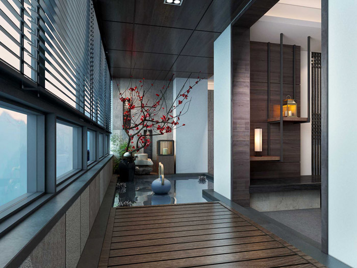 新中式辦公空間進(jìn)門區(qū)裝修設(shè)計效果圖