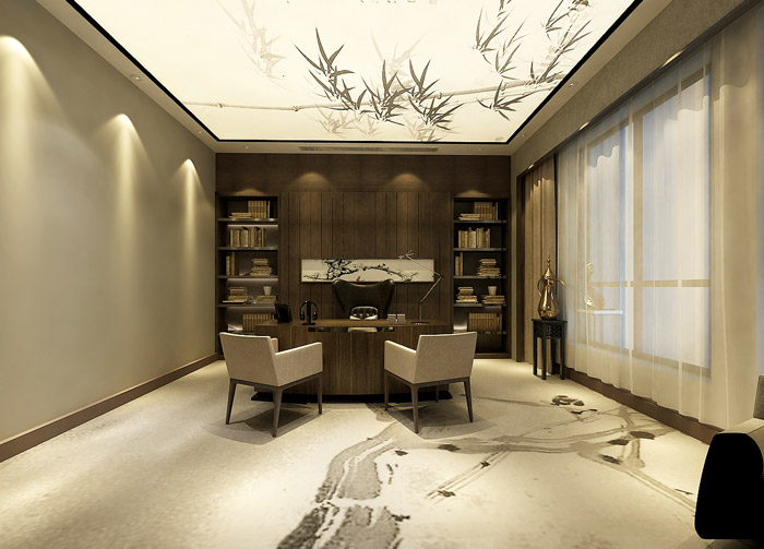 新中式總裁辦公室裝修設計效果圖